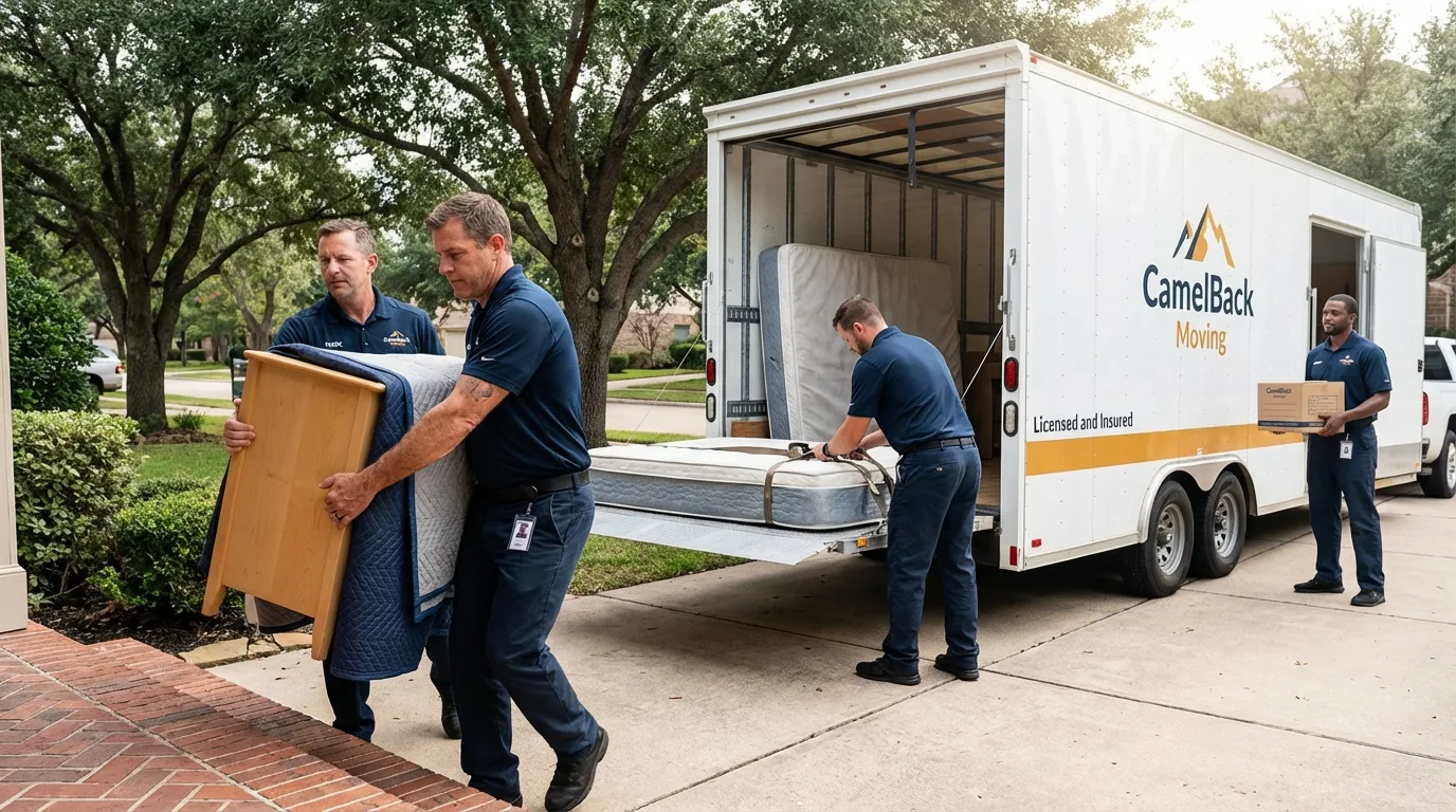 Crew loading residential truck for cross-state move from Greendale, WI